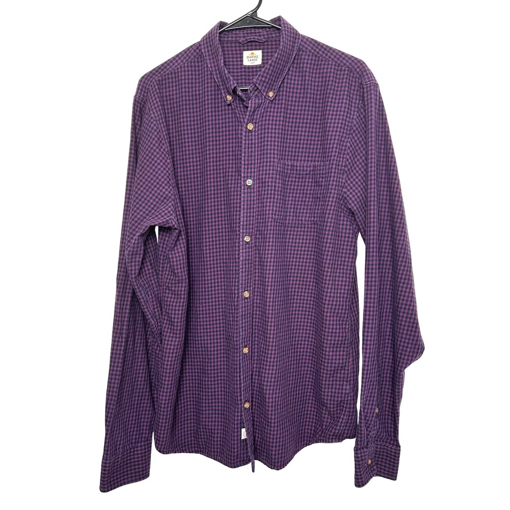 Marine Layer Mens Large Button‎ Down Shirt Purple Black Checkered Long Sleeve
